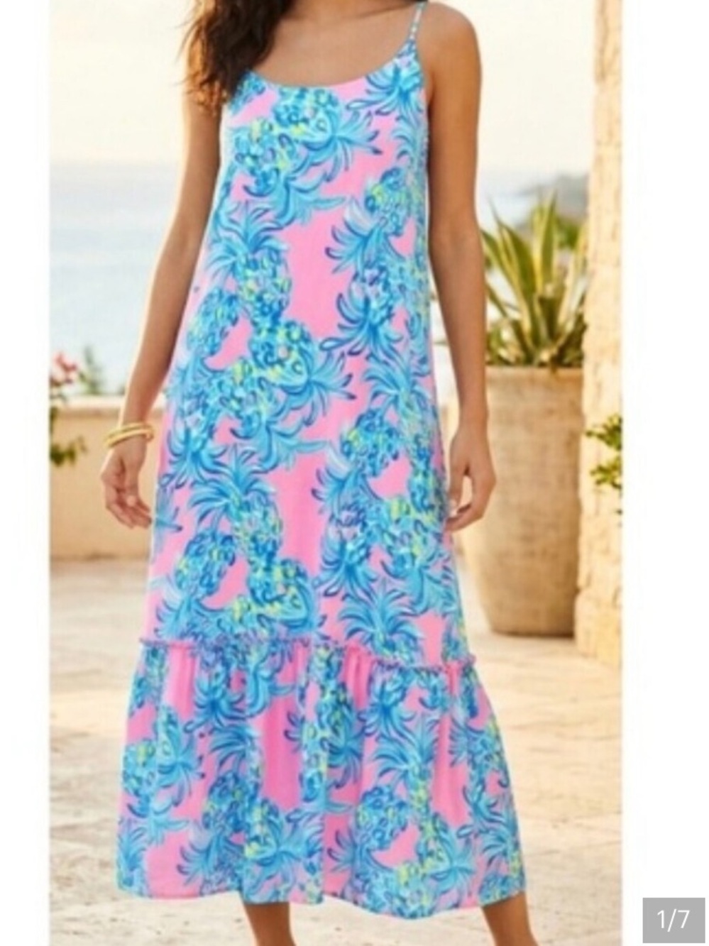 Lilly Pulitzer Pink and Blue Floral Maxi Swim Coverup